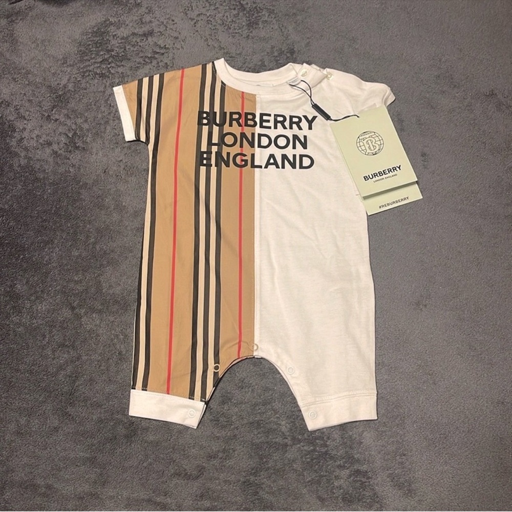 Burberry Kids Beige and White Striped Bodysuit